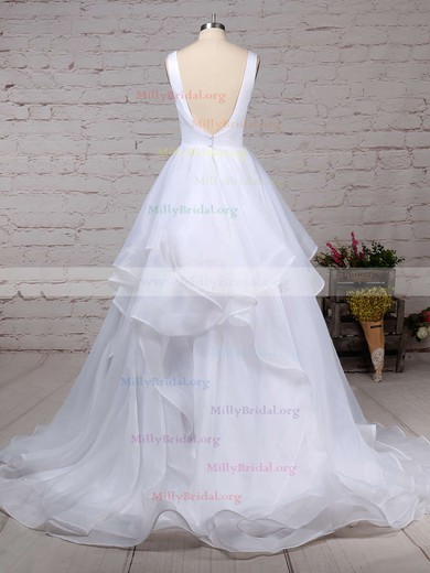 Ball Gown V-neck Organza Sweep Train Ruffles Wedding Dresses #Milly00023222