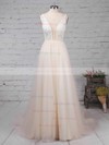 Princess Scoop Neck Tulle Sweep Train Lace Wedding Dresses #Milly00023182