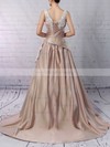 Ball Gown V-neck Satin Sweep Train Appliques Lace Wedding Dresses #Milly00023307