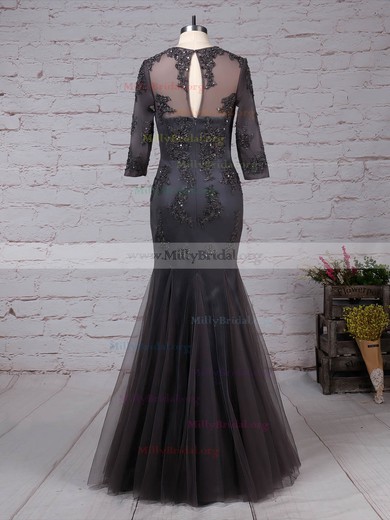 A-line Scoop Neck Tulle Floor-length Appliques Lace Mother of the Bride Dresses #Milly01021665