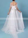 A-line Strapless Tulle Sweep Train Ruffles Wedding Dresses #Milly00023347