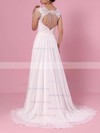 A-line V-neck Chiffon Tulle Sweep Train Beading Wedding Dresses #Milly00023374