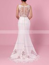 Trumpet/Mermaid V-neck Tulle Silk-like Satin Sweep Train Embroidered Wedding Dresses #Milly00023387