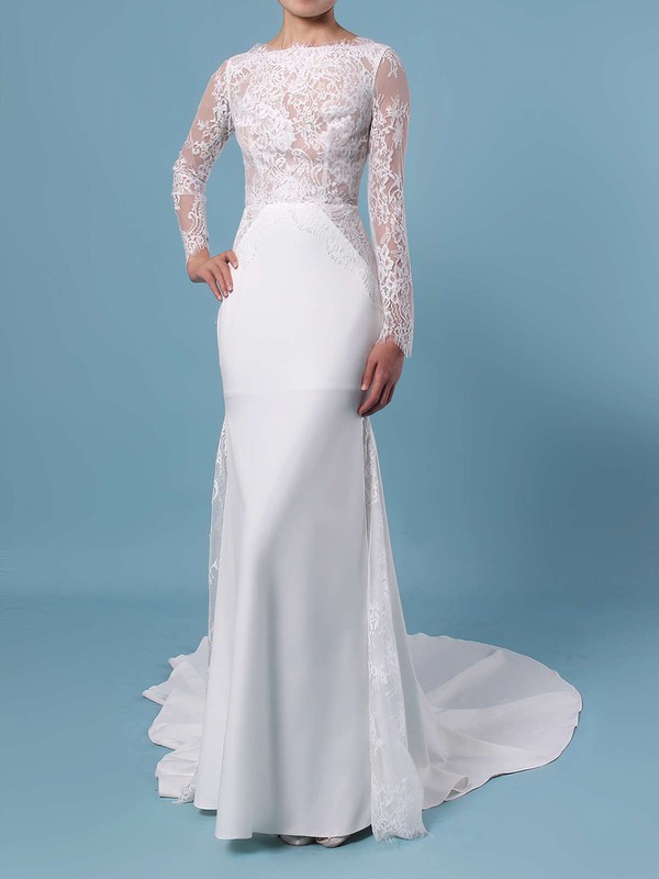 Trumpet Mermaid Illusion Lace Silk Like Satin Sweep Train Wedding