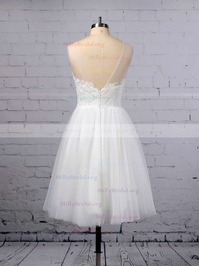 A-line Scoop Neck Tulle Knee-length Appliques Lace Wedding Dresses #Milly00023419