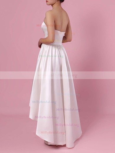 Princess Strapless Satin Asymmetrical Pockets Wedding Dresses #Milly00023426