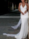 Trumpet/Mermaid V-neck Lace Sequined Watteau Train Appliques Lace Wedding Dresses #Milly00023467