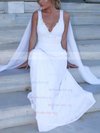 A-line V-neck Lace Chiffon Sweep Train Appliques Lace Wedding Dresses #Milly00023469