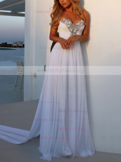 A-line Sweetheart Chiffon Watteau Train Beading Wedding Dresses #Milly00023474