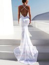 Trumpet/Mermaid V-neck Satin Sweep Train Ruffles Wedding Dresses #Milly00023481