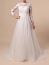 Princess Scoop Neck Tulle Sweep Train Appliques Lace Wedding Dresses #Milly00023382