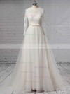 Princess Scoop Neck Tulle Sweep Train Appliques Lace Wedding Dresses #Milly00023382