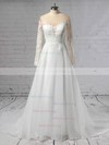 A-line Scoop Neck Organza Tulle Sweep Train Appliques Lace Wedding Dresses #Milly00023444