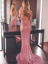 Sheath/Column V-neck Sequined Sweep Train Prom Dresses #Milly020106502