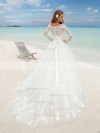 Ball Gown Scoop Neck Lace Tulle Sweep Train Sashes / Ribbons Wedding Dresses #Milly00023483