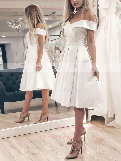 A-line Off-the-shoulder Satin Knee-length Wedding Dresses #Milly00023488