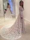 Princess Scalloped Neck Lace Court Train Sashes / Ribbons Wedding Dresses #Milly00023489