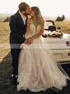 Princess V-neck Tulle Floor-length Sashes / Ribbons Wedding Dresses #Milly00023509