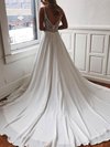 A-line V-neck Chiffon Sweep Train Lace Wedding Dresses #Milly00023519
