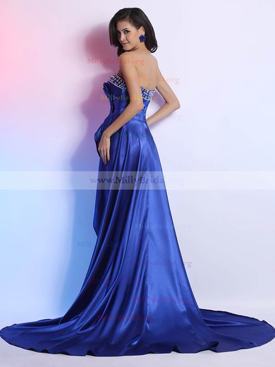 Royal Blue Elastic Woven Satin Sweetheart High Low Beading Elegant Prom Dress #02014267