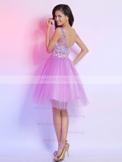 Knee-length Tulle Sequins Scoop Neck Open Back Cute Prom Dress #02014272