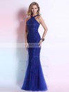 Gorgeous Scoop Neck Royal Blue Satin Tulle Beading Trumpet/Mermaid Prom Dress #02014295
