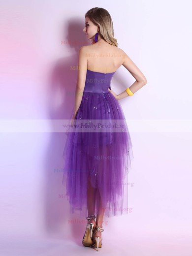 Tiered Purple Sweetheart Satin Tulle Sequins Modern Asymmetrical Prom Dress #02051644
