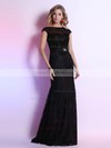 Black Scoop Neck Lace Sashes / Ribbons Noble Sheath/Column Prom Dresses #02023108