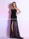 Sheath/Column Black Chiffon One Shoulder Split Front Beading Prom Dresses #02014298