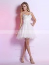 Simple White Short/Mini Tulle Straps with Beading and Sequins Prom Dresses #02051653