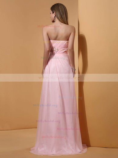 Spilt Front Pink Chiffon Strapless Sheath/Column Ruffles Discount Prom dresses #02023194