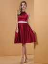 Cute Halter Burgundy Satin With Ruffles Knee-length Prom Dresses #02051663