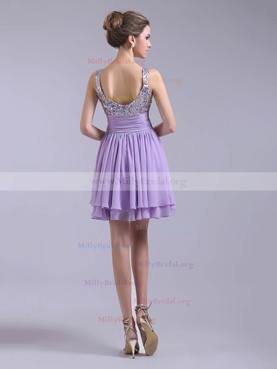Lilac V-neck Chiffon Sequins Cheap Short/Mini Prom Dresses #02020082