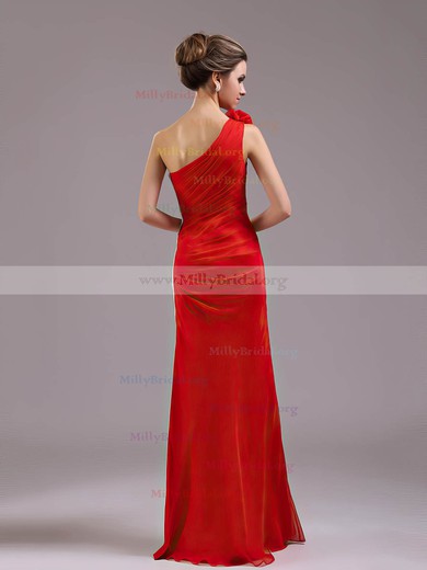 Red Split Front Chiffon Flower(s) Fashionable Sheath/Column One Shoulder Prom Dress #02023221