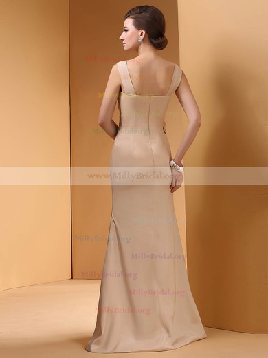 Sheath/Column Square Neckline Sexy Split Front Silk-like Satin Flower(s) Prom Dress #01021306