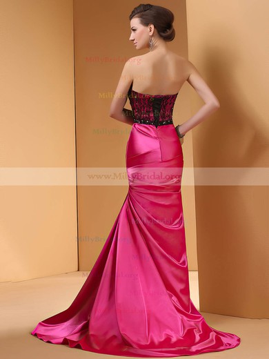 Fuchsia Gorgeous Silk-like Satin with Lace Trumpet/Mermaid Sweetheart Prom Dress #02014443