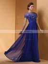 Online Short Sleeves Royal Blue Chiffon Tulle Beading Sequins Scoop Neck Prom Dress #02060466