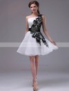 One Shoulder Short/Mini Inexpensive Organza with Black Appliques Prom Dress #02042244