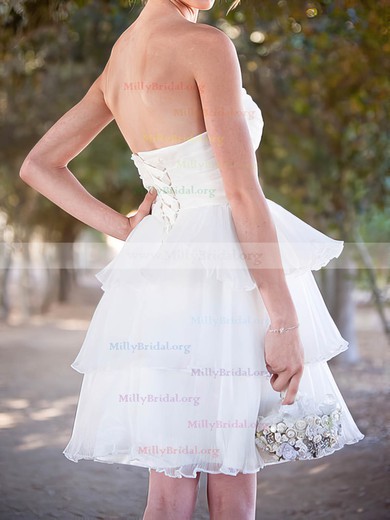 Sweet Short/Mini White Tiered Organza With Lace-up Ball Gown Wedding Dresses #00020492