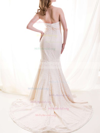 Ivory Lace Draped Sweetheart Affordable Trumpet/Mermaid Wedding Dresses #00020513