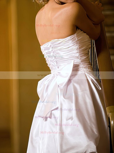 Online Strapless Pearl Detailing Lace-up Short/Mini White Satin Wedding Dresses #00020530