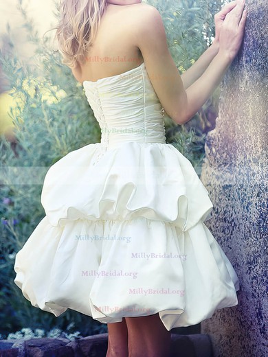 Ball Gown Sweetheart Ivory Satin Pick-Ups Pretty Short/Mini Wedding Dresses #00020538