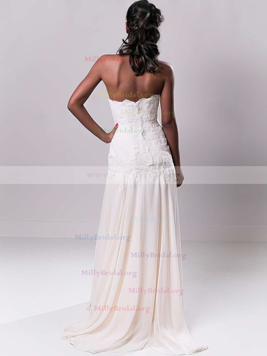 Modern Ivory Chiffon with Appliques Lace Sheath/Column Strapless Wedding Dress #00020549