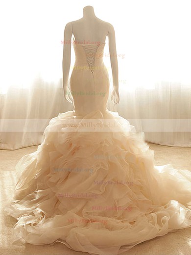 Designer Sweetheart Lace-up Organza Tiered Trumpet/Mermaid Wedding Dresses #00020555