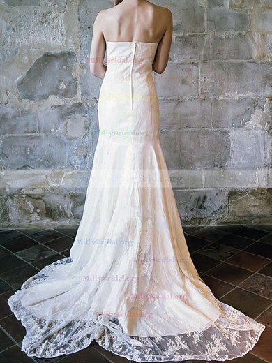 Trumpet/Mermaid Ivory Strapless Ruffles Lace Popular Wedding Dress #00020556