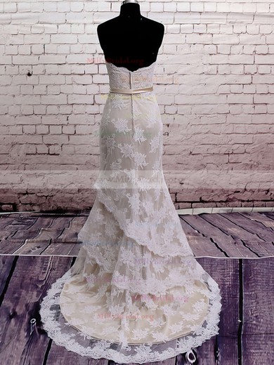 Trumpet/Mermaid Sweetheart Multi Colours Satin Sashes/Ribbons Lace Wedding Dress #00020566