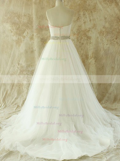 New Arrival Ivory Sweetheart Tulle with Crystal Detailing Court Train Wedding Dress #00020609