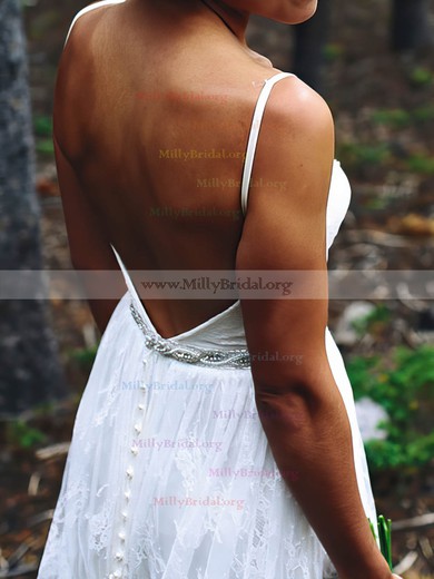Spaghetti Straps Sweetheart White Beading Lace Open Back Wedding Dress #00020885