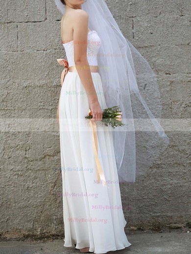 Graceful A-line Chiffon Lace Sashes/Ribbons Sweetheart White Wedding Dresses #00020954