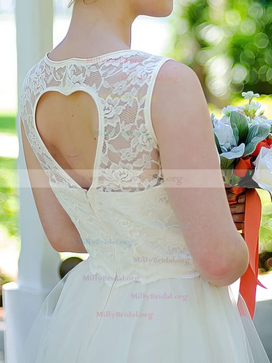 Tulle Scoop Neck Lace Ivory Ladies Tea-length Wedding Dresses #00020974